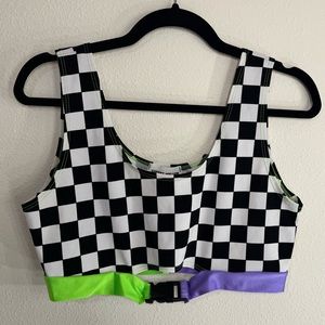 Checkered Buckle Rave Tank Crop Top